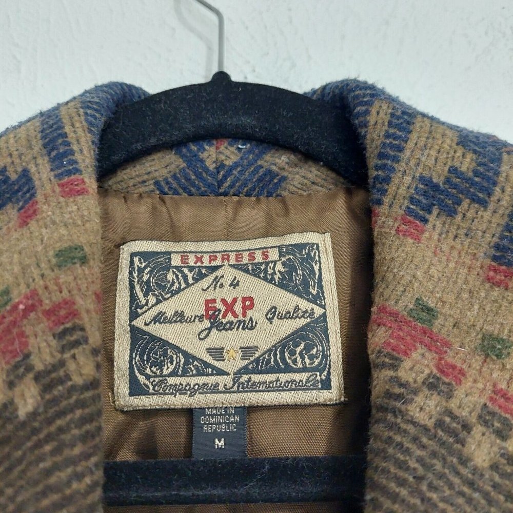 Express Vintage 80s 90s Brown Southwest Aztec Womens Jacket Sz M Button-Up Lined - Picture 11 of 13